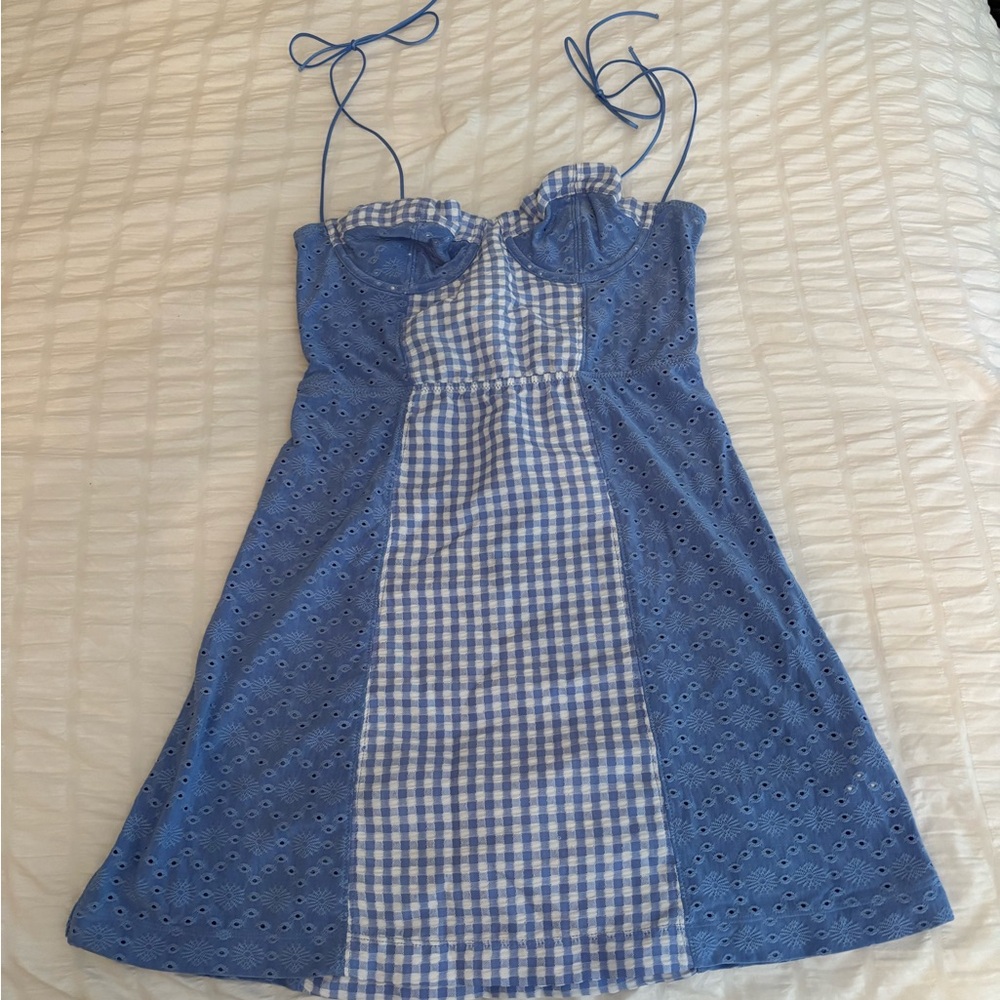 Urban Outfitters Blue and White Gingham Mini Dress